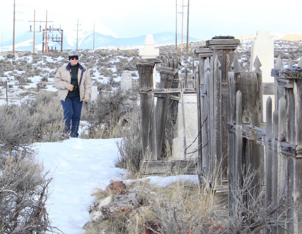Bannack Cemetery markers and fence, Montana